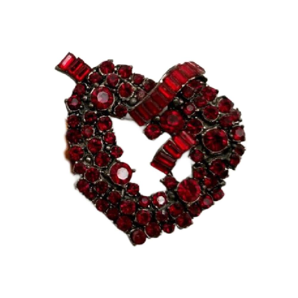 Vintage Red Crystal Heart Brooch